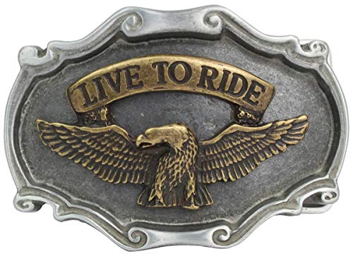 Gürtelschließe Adler Live to Ride 4,0 cm | Buckle Wechselschließe Gürtelschnalle 40mm Massiv | Druckknopf-Gürtel bis 4cm | bicolor s/g