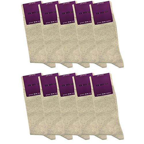 ca·wa·so Damen Socken aus 100% Baumwolle | Reine Baumwollsocken im 10er-Set | Freizeitsocken ohne Naht mit verstärkter Ferse & Spitze (35-38, beige)