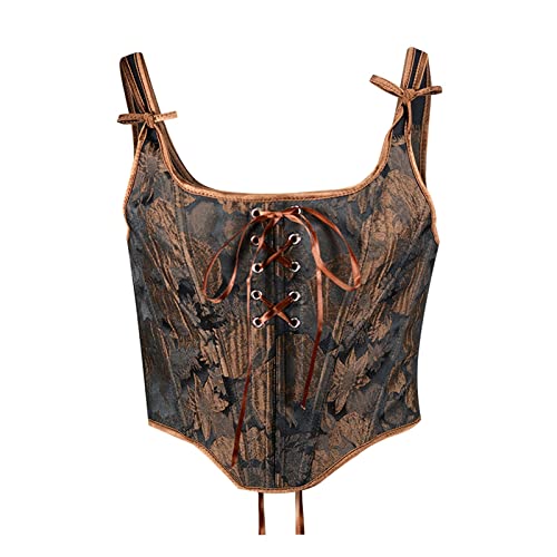 Korsett Damen Bauchweg Corset mit Schnürung Sexy Öse Spitze Blumendruck Unterbrust Vollbrust Oberteil Gräten Rückseite Gürtel Taillenformer Elegant Vintage Palast Stil Corsage Überbrus Shaperwear