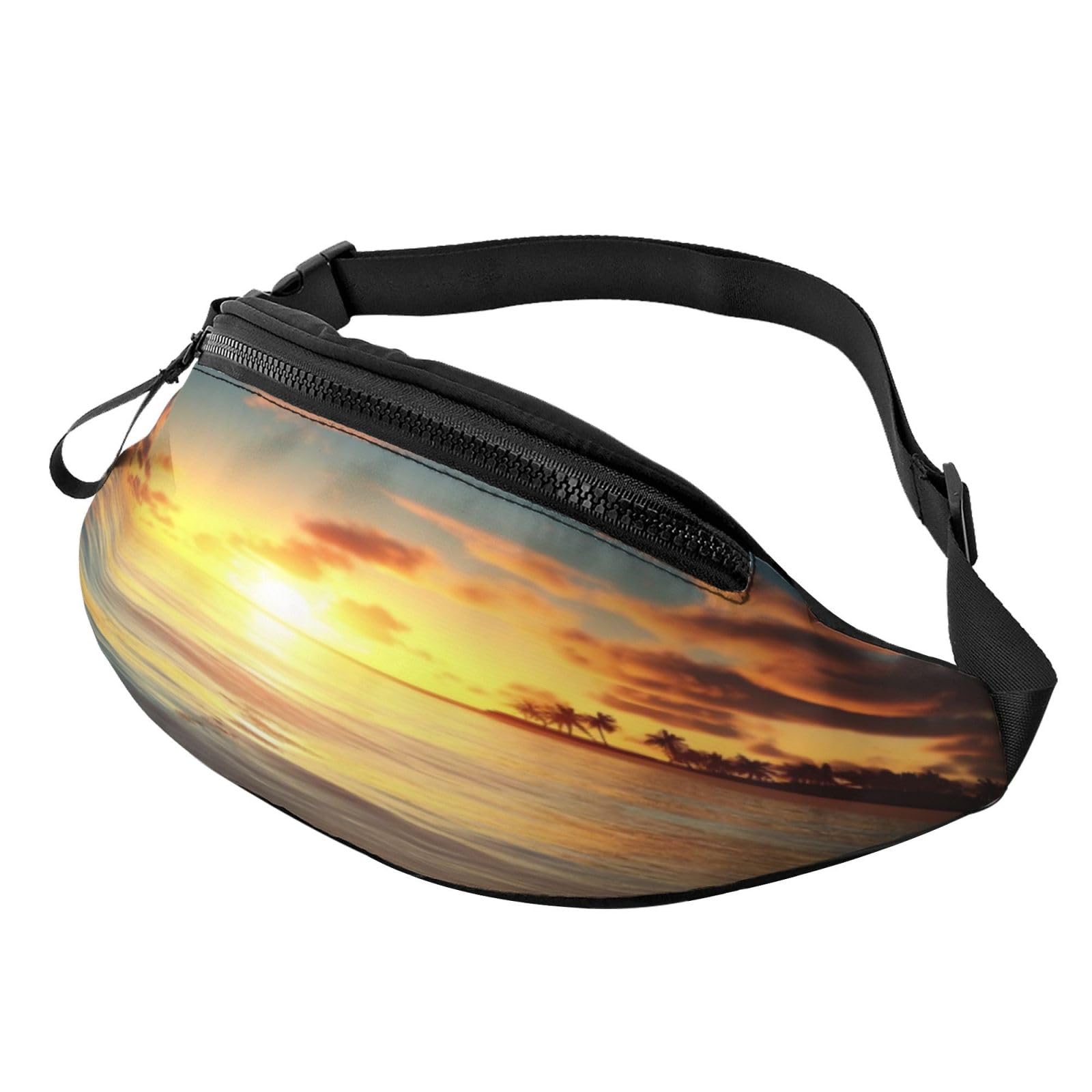 Gürteltasche mit schottischem Schottenkaro, leichte Gürteltasche für Reisen und den täglichen Gebrauch, Blau und Grün, Strand Sunrise, Einheitsgröße