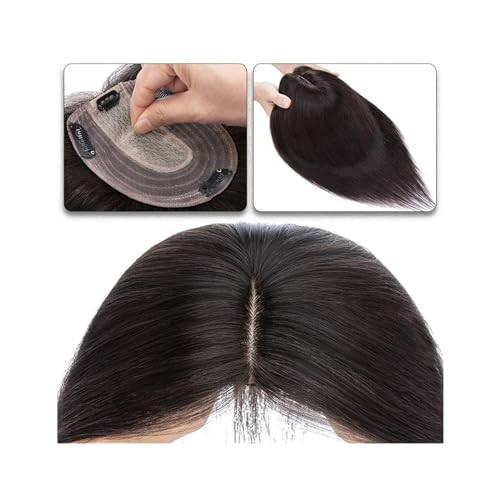 Haartopper für Frauen Haaraufsätze for Frauen, 15,2–45,7 cm, Mittelteil, Echthaaraufsatz, Haarteil, 10 x 12 cm, Seidenbasis mit 4 Clips, glatter Haaraufsatz for dünner werdendes Haar, Haarausfall Haar