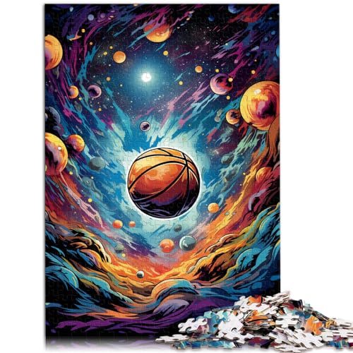 Puzzle-Geschenk, Basketball, umgeben von Planeten, 1000-teiliges Puzzle für Erwachsene, Holzpuzzle, Weihnachtswunschliste mit Weihnachtsmann, 1000 Teile (50 x 75 cm)