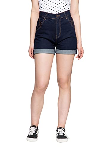 Queen Kerosin Damen Denim Jeans Shorts | High Waist | Wide Leg | Baumwolle Stretch