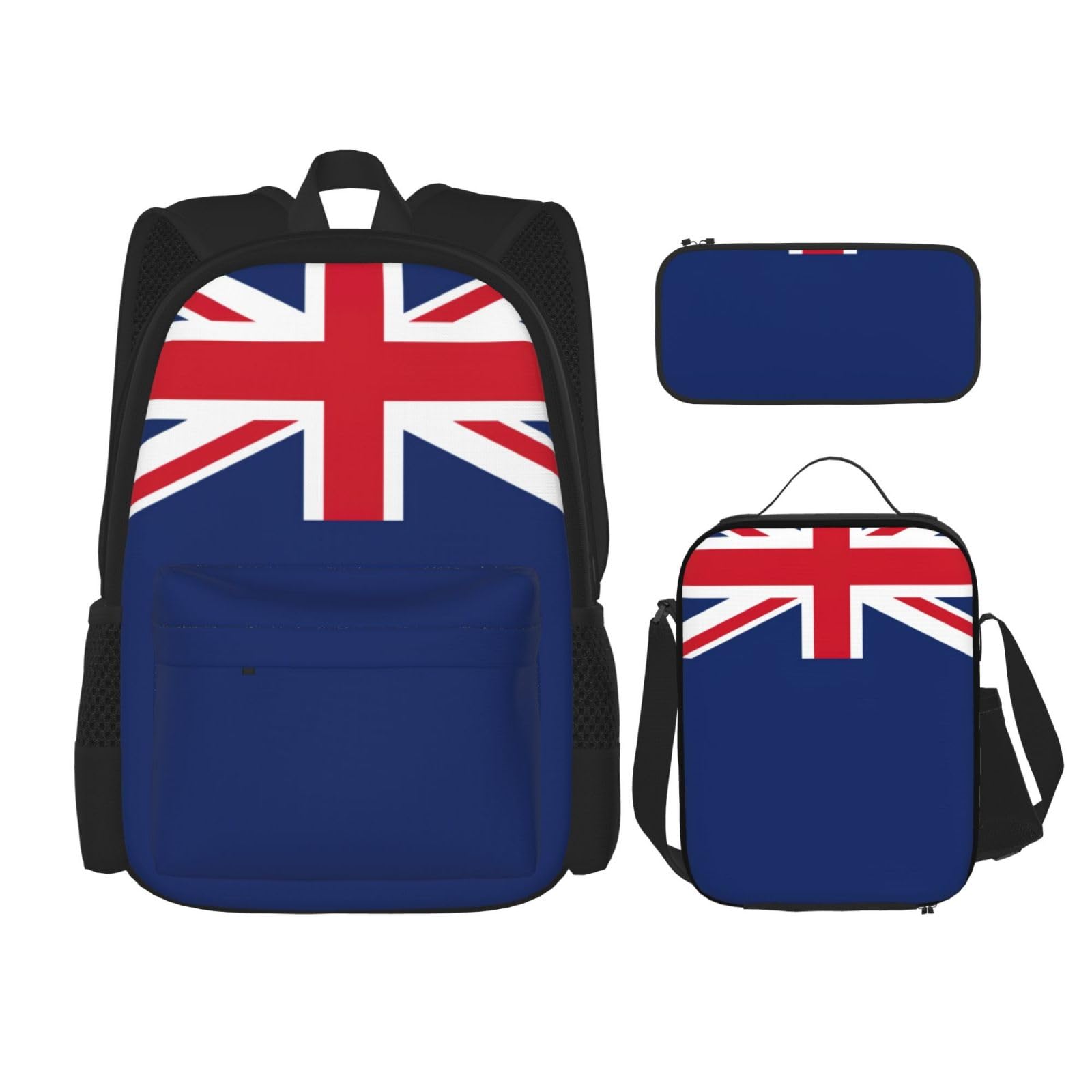 WURTON 3-in-1-Set, Motiv: Flagge der Türken- und Caicosinseln, lässig, verstellbarer Schulter-Rucksack, Lunch-Tasche, Federmäppchen, Tasche, Schwarz, Einheitsgröße