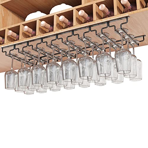 V3VOGUE Weinglashalter, Unter Schrank Stemware-Rack, 8 Reihen Weingläser Halter, Gläserhalter Zum Aufhängen, Weinglasregal Aus Metall for Unterschrank, Küche, Bar (Size : Width:28cm)