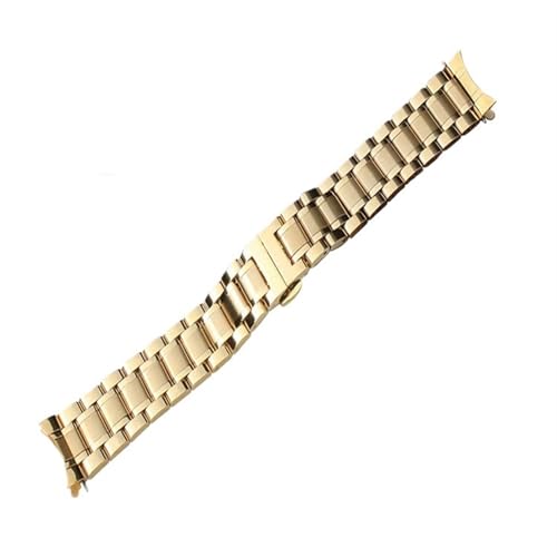 THBGTCNQ Edelstahlband mit gebogenen Enden, 20 mm, 22 mm, universelle Doppelknopfschnalle, Schnellwechselarmband(Gold,20mm)