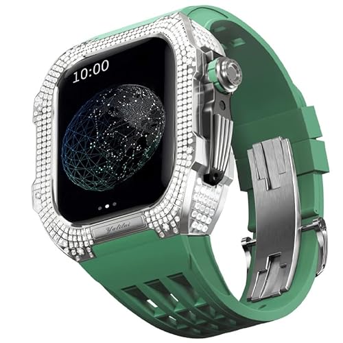 TONECY Uhren-Modifikationsset, Luxus-Uhrenarmband-Set für Apple Watch 6, 5, 4 SE, 44 mm, luxuriöses Fluorkautschuk-Armband, Titangehäuse für iWatch 6/5/4/SE, 44 mm, Serie Upgrade-Modifikation (Farbe: