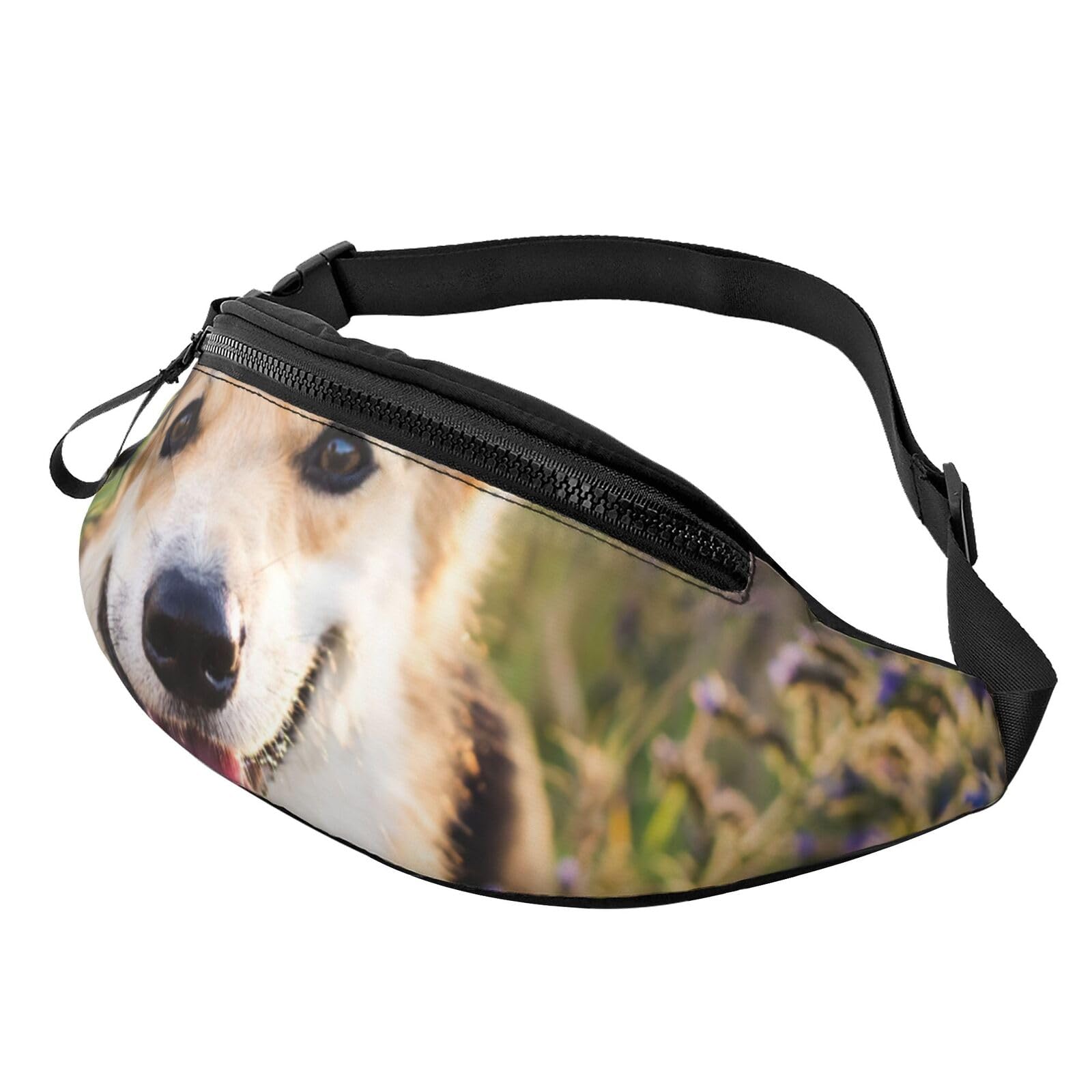 HSJFS Modische Hüfttasche mit Sonnenuntergang-Handflächen-Druck, verstellbarer Gürtel, lässige Brusttasche, Happy Corgi Dog, Einheitsgröße