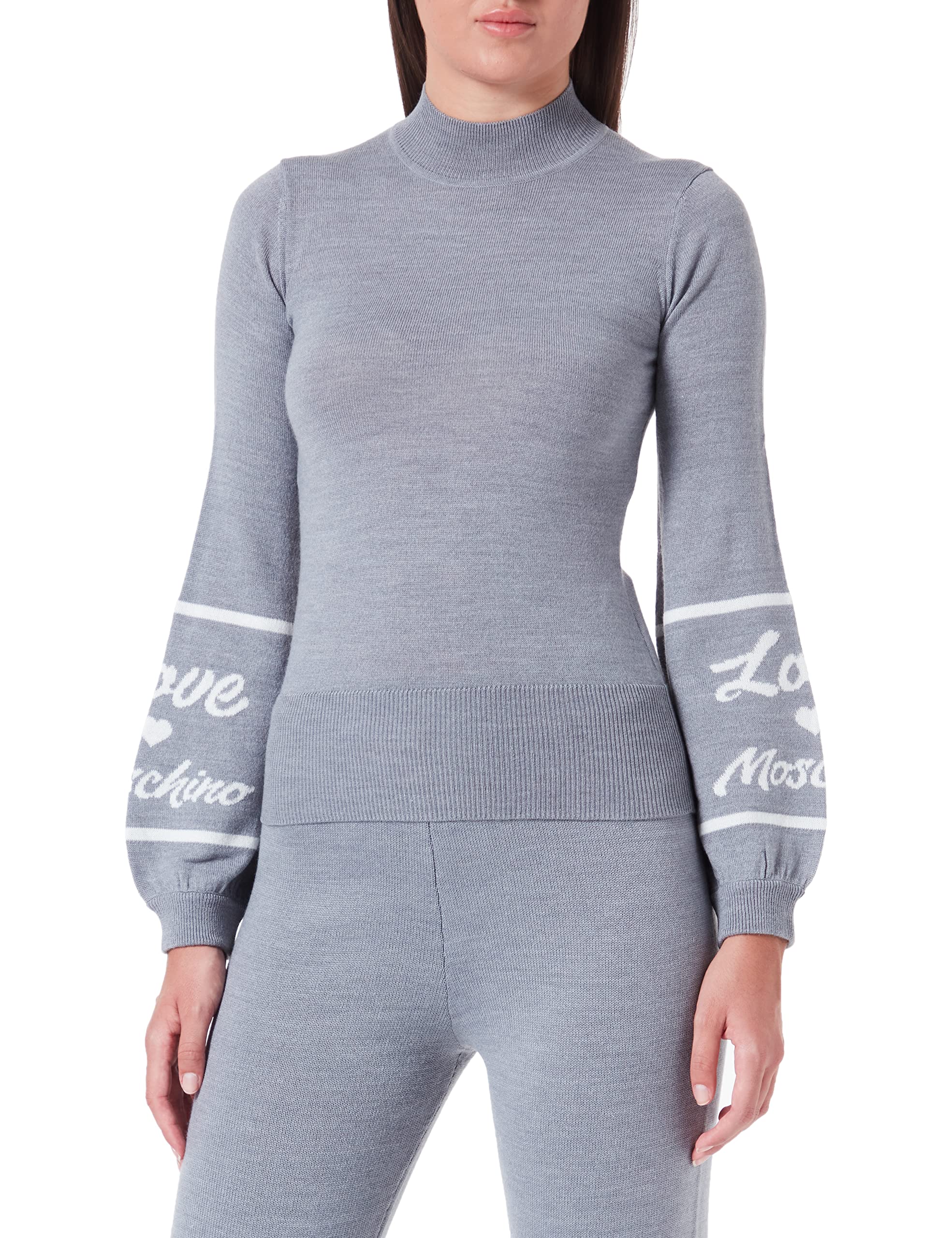 Love Moschino Damen Turtleneck top, Melange Dark Grey, 44 EU