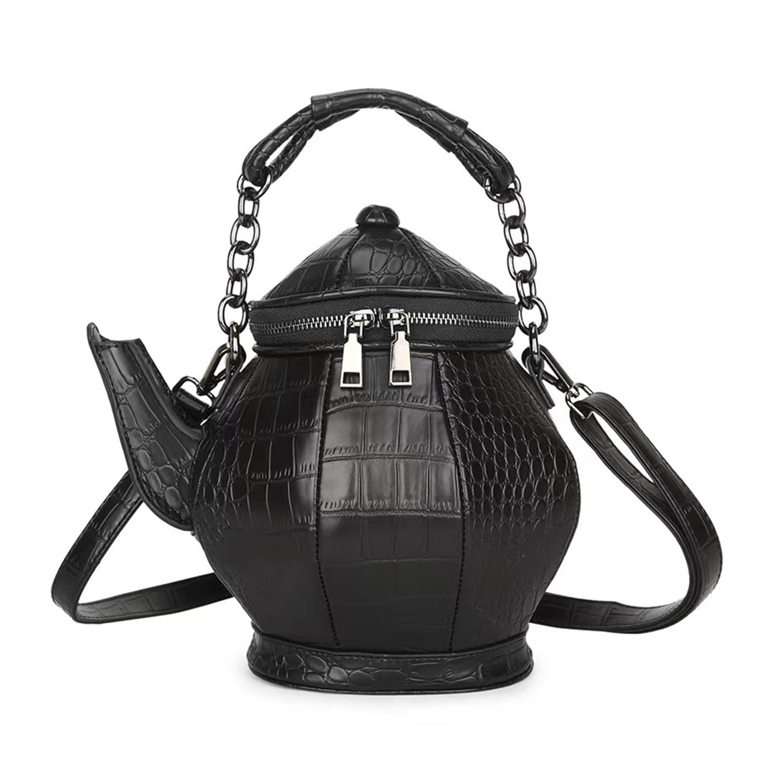 ohodhmnu Damen Tragetasche, 2023 Neue Ledertasche Teekanne geformt Halloween Party Taschen Große Kapazität Schultertasche für Mädchen Frauen Trendy Handtasche, lichtgrün, skeleton