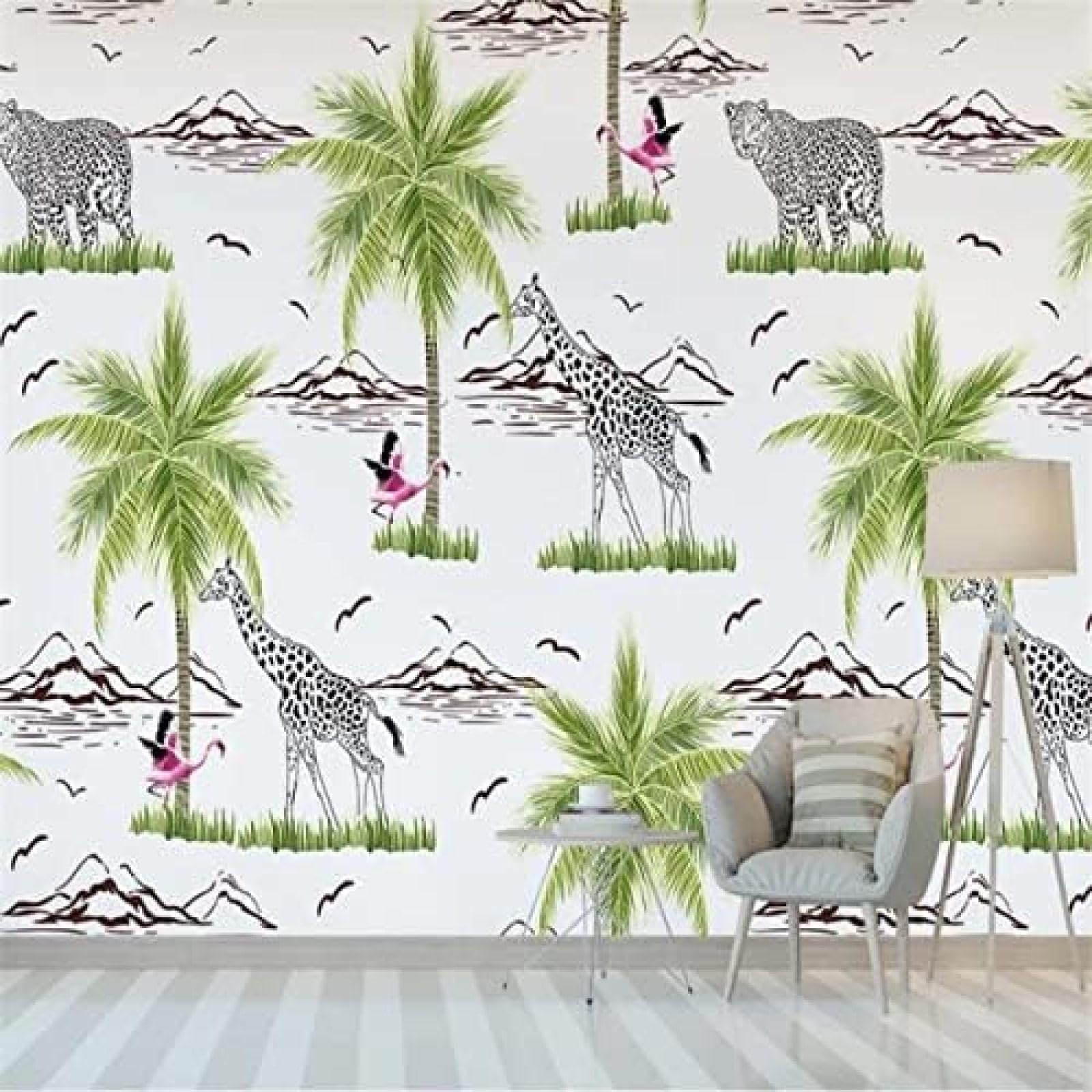 XLMING Einfache Handgezeichnete Linien Flamingo Tier 3D Tapete Wohnzimmer Sofa Schlafzimmer Esszimmer Home Dekoration Wand-200cm×140cm