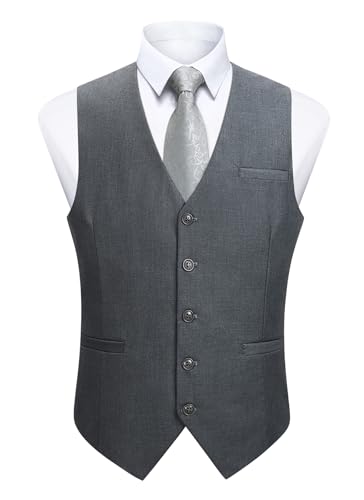 Enlision Herren formelle Party Hochzeit Baumwolle Weste einfarbig Weste Grau-1