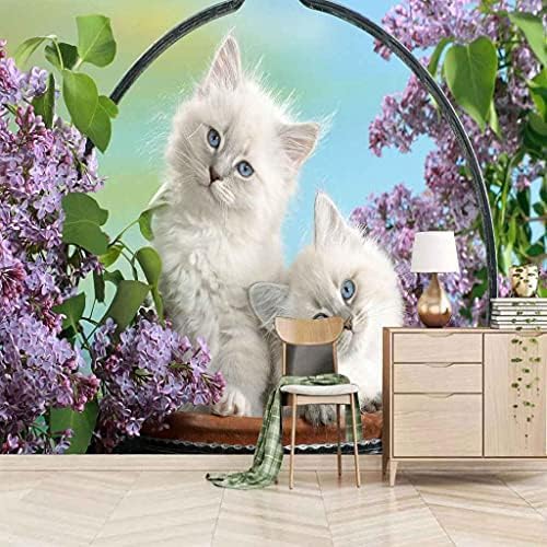 XLMING Weißes Tier Katze Küche Esszimmer Arbeitszimmer Wohnzimmer TV Hintergrund Wand 3D Tapete-400cm×280cm