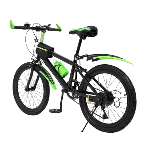 Fridgestea 20 Zoll Mountainbike für Kinder, 7 Gang Kinderfahrräder MTB mit Wasserbecher & Halter, Aufbewahrungstasche, Geschenk für Jungen Mädchen ab 6-12 Jahre (Grün)