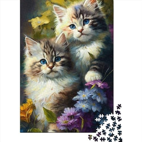 Süße Katze, schwierige, anspruchsvolle Puzzles, 1000 Teile, Holzpuzzles, Puzzles für Erwachsene, Teenager, genießen Spiele für Erwachsene (Größe: 75 x 50 cm)