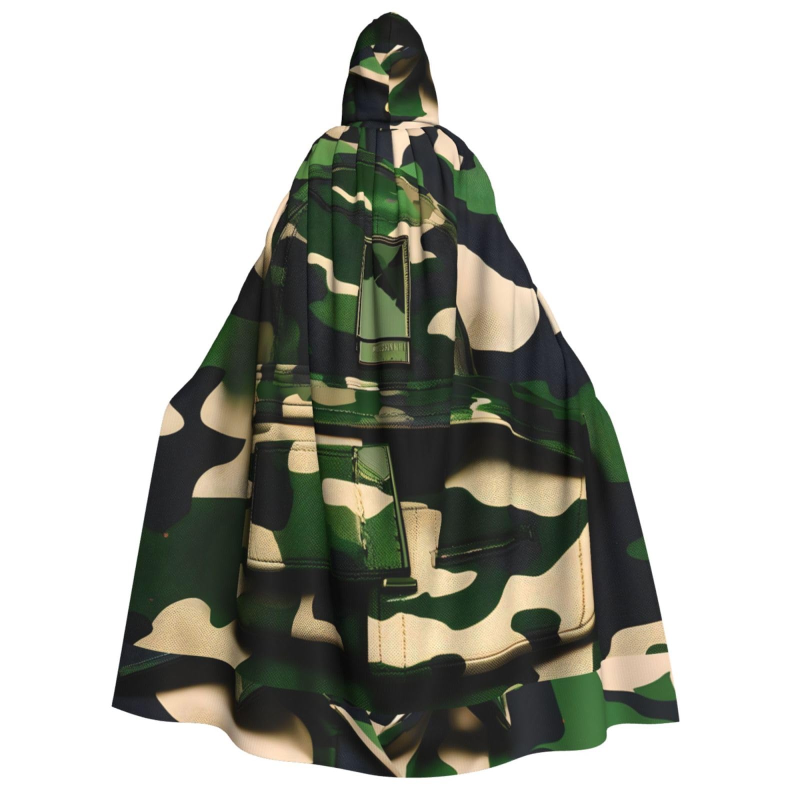 WURTON Umhang mit Kapuze für Damen und Herren mit digitalem Camouflage-Druck, Grün, Halloween, Karneval, Cosplay, Mottopartys