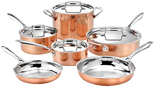 Cuisinart Kooper-Kochgeschirr-Set, 3-lagig, 1 l mit Deckel, 2,5 l mit Deckel, 4 qr Saute mit Deckel und Hilfsbehälter, 20,3 cm und 25,4 cm Pfannen, 8 l Suppentopf, 20-teiliges Set, Kupfer