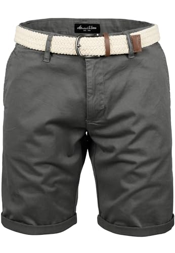 Amaci&Sons Herren Chinoshorts inkl. Gürtel Männer Kurze Bermuda Hose Regular Fit Gurt7030 Dunkelgrau W29