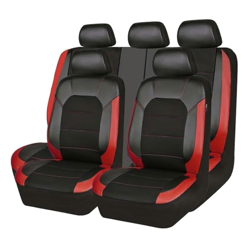 CutuLi Auto Sitzbezüge Sets FüR Skoda Kodiaq/GT/2019 2020 2021 2022 2023, Leder Auto Schonbezug Full Set Sitzbezug Vordersitze Rücksitzschoner Auto Zubehör, E/Black Red