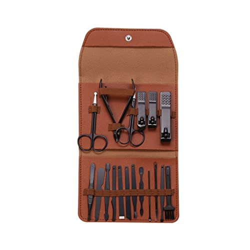 Zehennagelknipser Nagelknipser-Set, professionelles Pediküre-Set, Edelstahl, Beauty-Tool, Schönheitsset mit tragbarem, modischem PU-Lederetui, Nagelknipser-Set (Farbe: Braun, 18-teiliges Set) (Braun