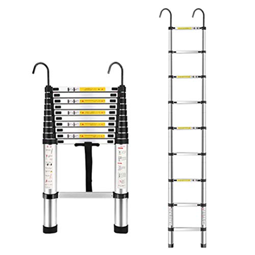 RASOANOA Hohe Teleskopleitern mit Haken, robuste ausziehbare Klappleiter aus Aluminium, tragbare Mehrzweck-Teleskopleiter mit rutschfesten Füßen Ambitious