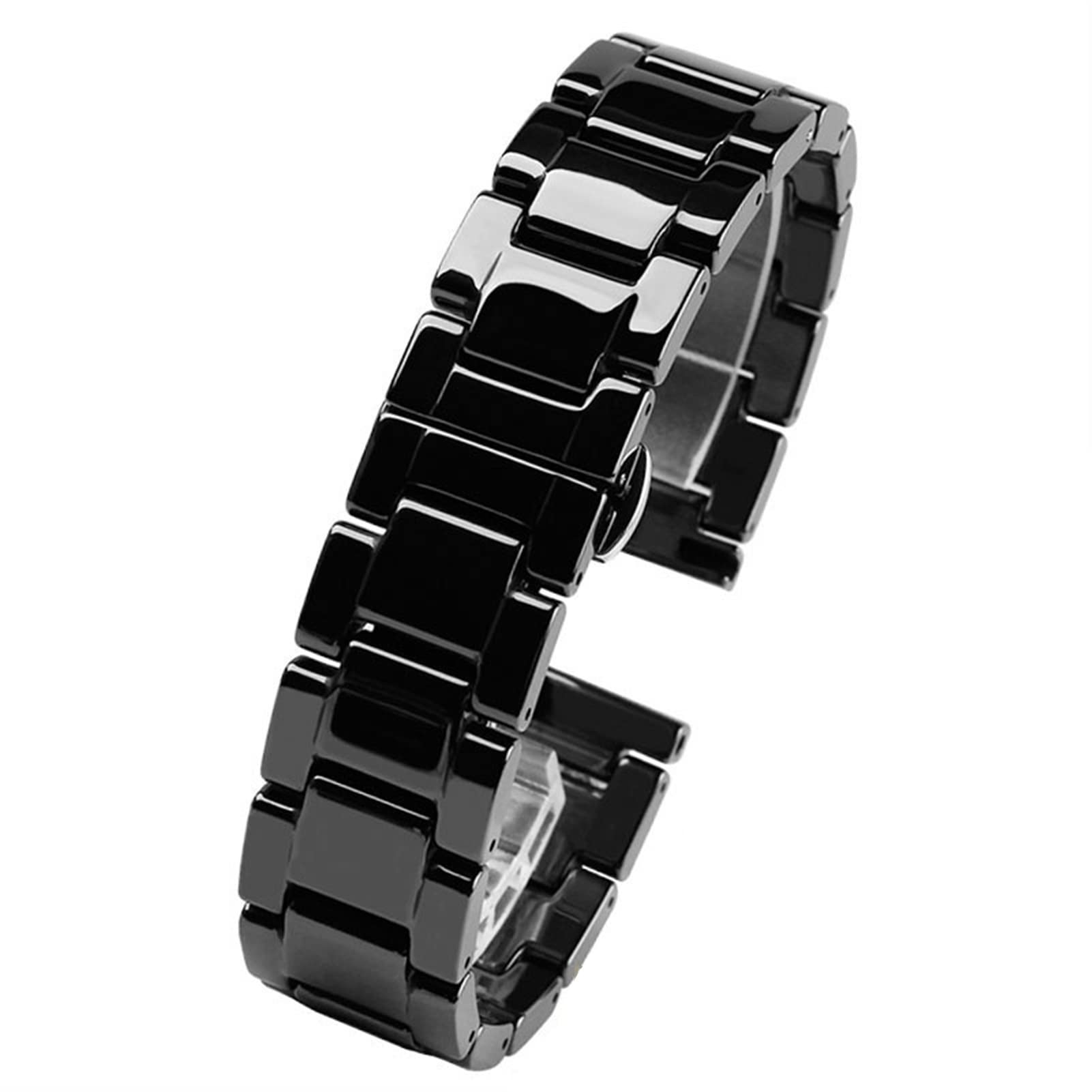 SCRUBY Für Frauen Mann Keramikarmband Edelstahl Kombination Watchband 12 14 15 16 18 20 22mm Gurt Fashion Watch Watchwatch Band(Ceramic Black,16mm)