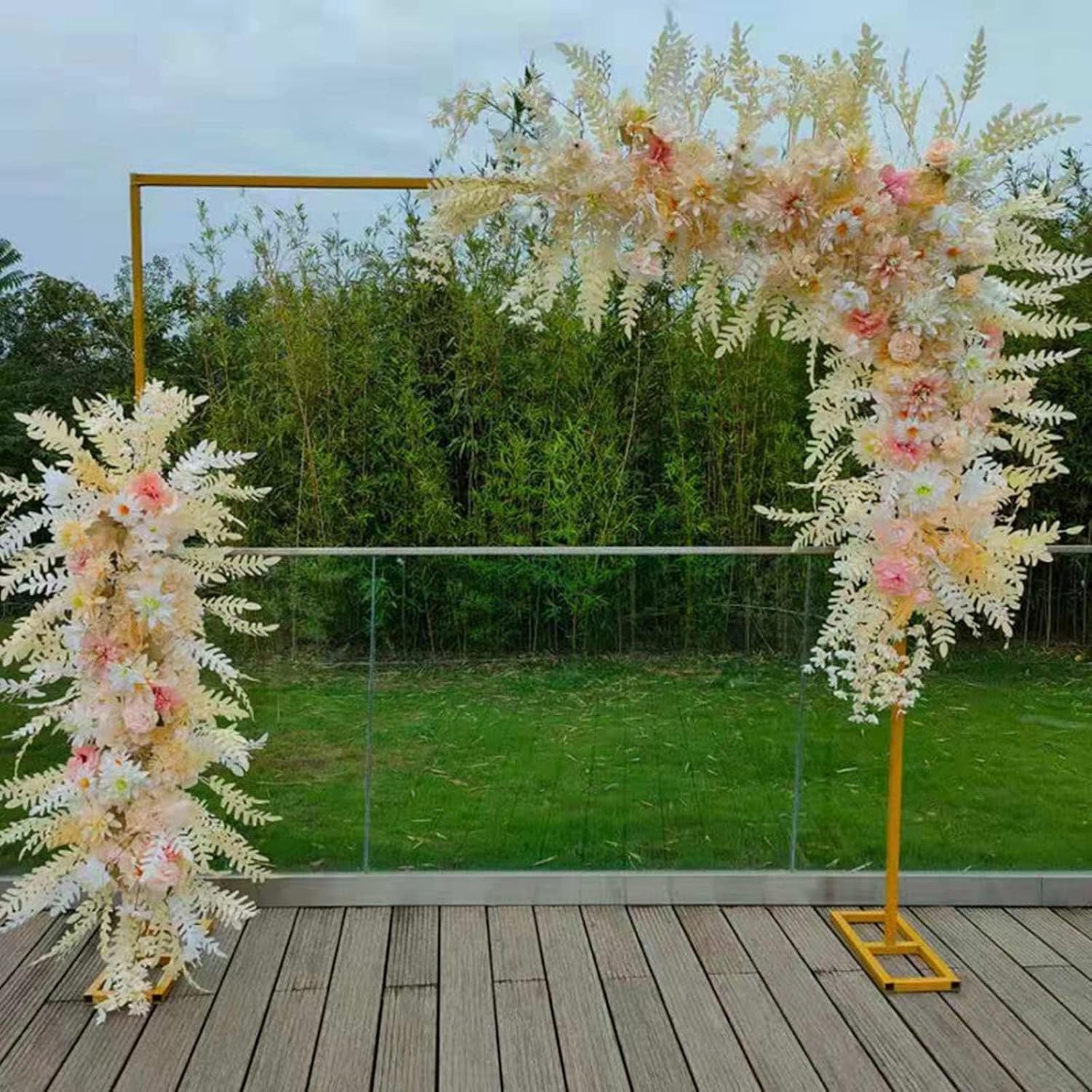 Quadratischer Hochzeitsbogen für Hochzeiten (einziehbar, 3 x 3 m), Hintergrundständer, 3 m hoher Bogen, für Tür, Straße, Garten, Outdoor-Party, Gold