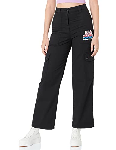 Moschino Damen Stretch Canvas With Graffiti Patch Casual Pants, Schwarz, 42 EU