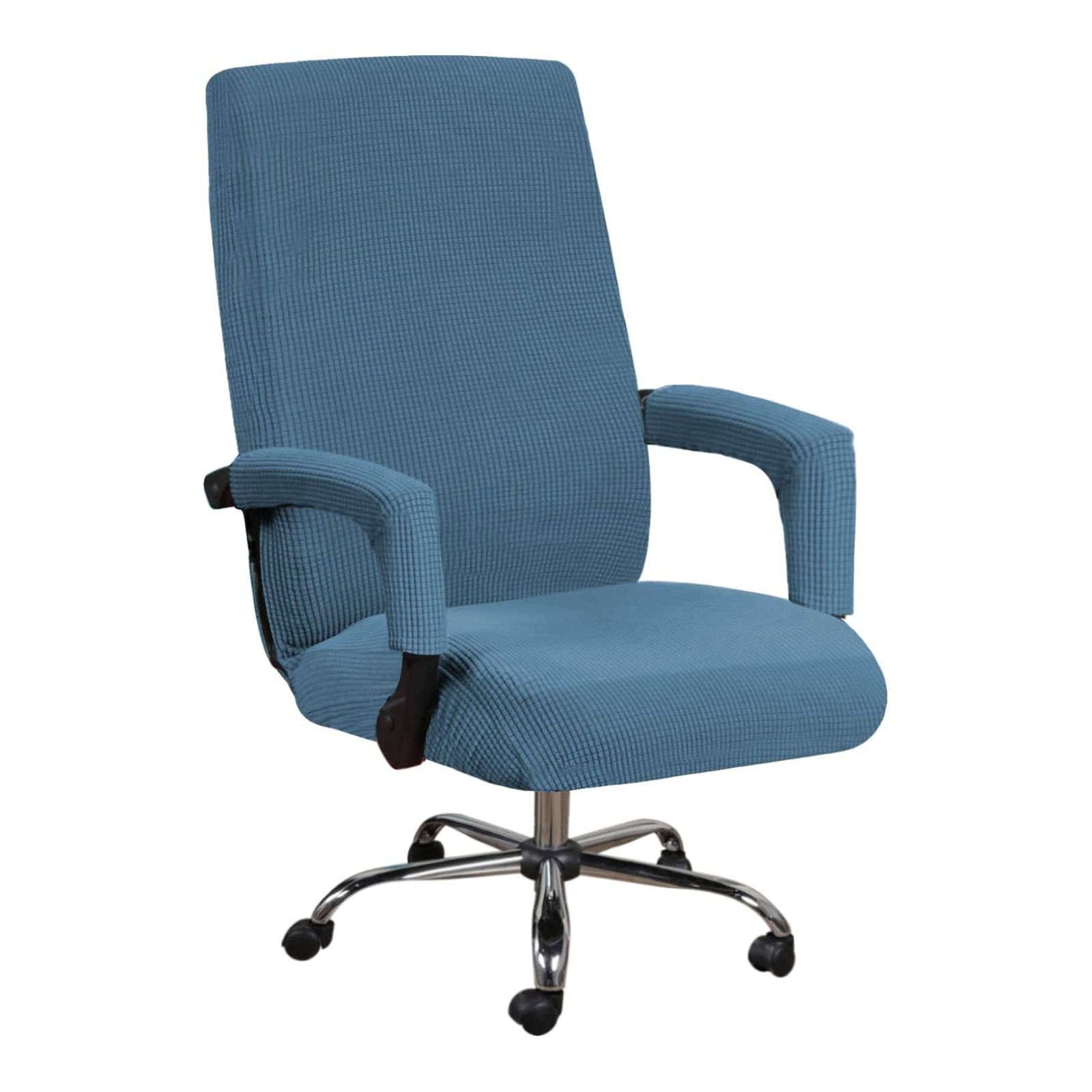 JHLD Spandex Bürostuhl Bezug, Stretch Bezug Für Bürostuhl Jacquard Drehstuhl Bezug Mit Reißverschlüssen Abnehmbare Waschbar Für Computer Chair-Staubiges Blau-XL