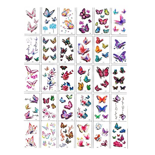 ORLOVA Fake-Tattoos, temporäre Tattoos, 30 Blatt 3D Bunte Schmetterlinge temporäre Tattoo-Aufkleber, winzige Schlüsselbein-Schulter-Handgelenk-Knöchel-realistische Fake-Tattoo-Sets