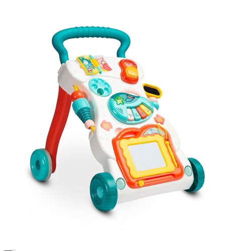 TOYZ - Laufwagen Baby - Lauflernhilfe Baby ab 6 Monate - Laufhilfe Baby - mit abnehmbarem Telefon, Zeichentafel und Musik - Verstellbarer Widerstand der Räder - 34 x 43 x 45 cm - Türkis