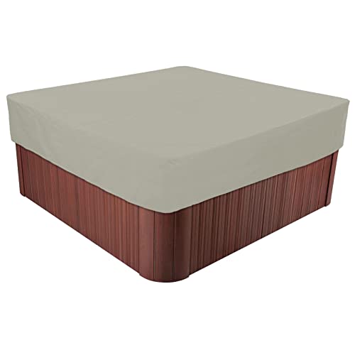 BaCover Outdoor Whirlpool Abdeckung, 210D Oxford-Gewebe Schutzabdeckung für Spa Wasserdicht UV-Schutz Pool-Abdeckung Quadratische,Beige,218x218x50cm