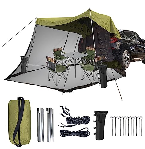 Auto Vorzelt Camping, Wasserdichtes Heckklappen-Schatten-Markisenzelt for Auto-SUV-Reise-Camping mit Bildschirmraum(Military Green)