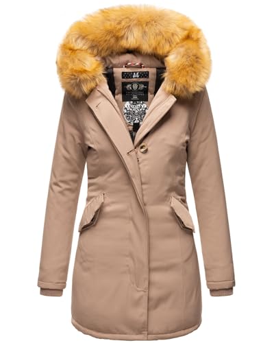 MARIKOO Damen Winter Jacke Parka Mantel Winterjacke warm gefüttert B362 [B362-Karmaa-Taupe-Gr.S]