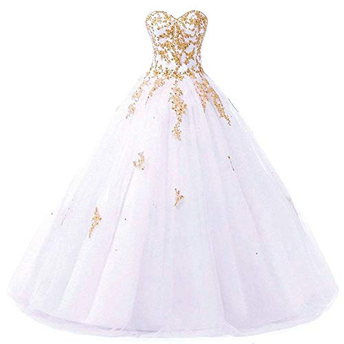 Zorayi Damen Elegante Liebsten Lang Tüll Formellen Abendkleid Ballkleid Hochzeitskleider Weiß Größe 42