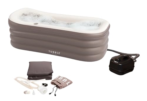 Tubble® Aufblasbare Spa-Badewanne - Aufblasbare Badewanne mit Schaumbad-Funktion – Faltbare Badewanne für Erwachsene – Einstellbarer Wasserfluss – Ambient Taupe - 255 Liter