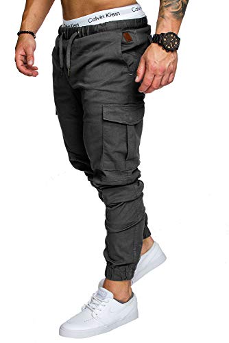 Amaci&Sons Jogger Cargo Herren Chino Jeans Hose 7001 Anthrazit W30