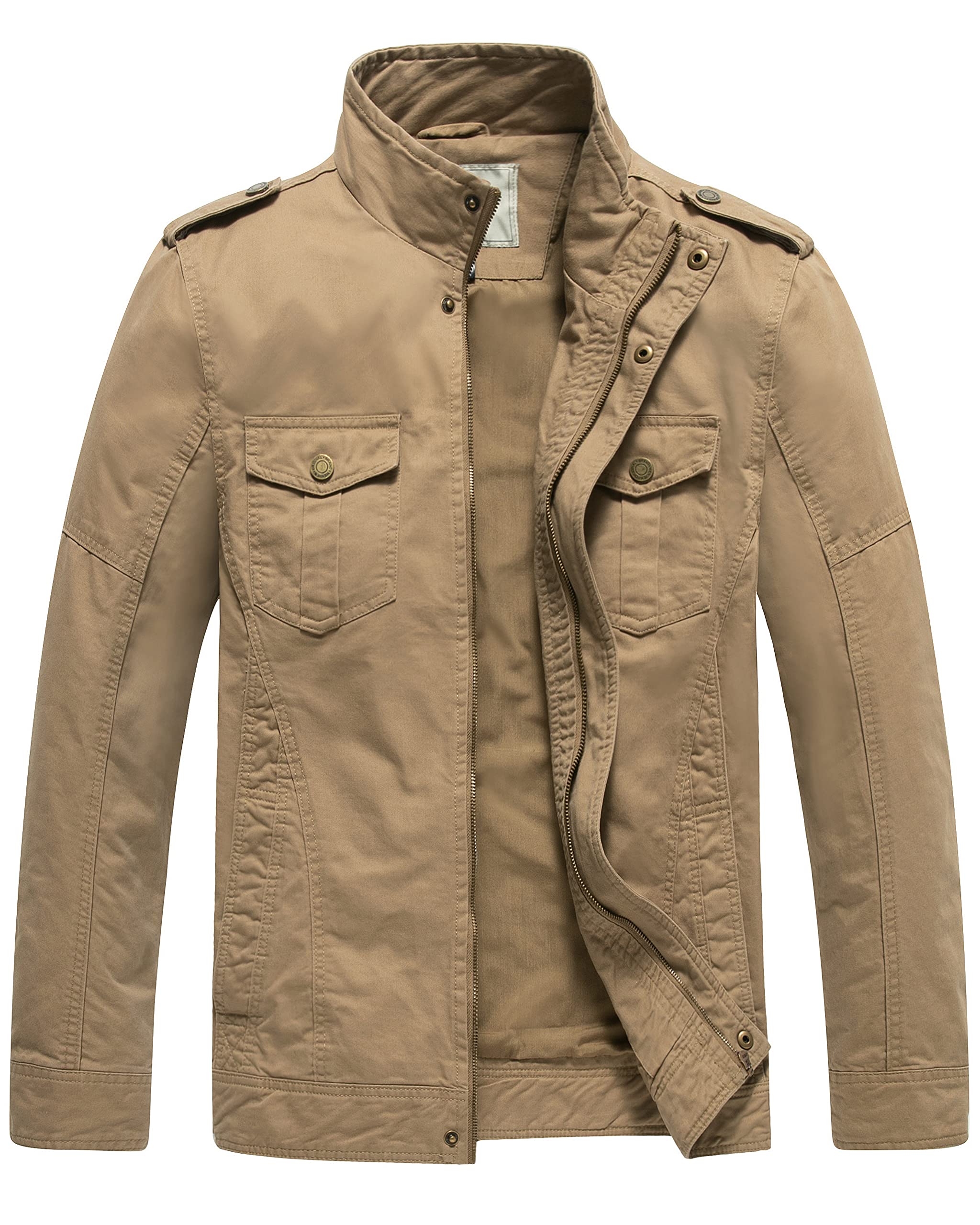 WenVen Herren Military Jacke Vintage Jacke Übergang Feldjacke Cargojacken Kurzjacke Jacke Büro Cotton Jacke Blouson Baumwolle Jacke Frühling Kahki M