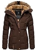 MARIKOO Damen Wintejacke warme Steppjacke mit Kunstfell Innenfutter Nekoo Dark Choco Gr. L