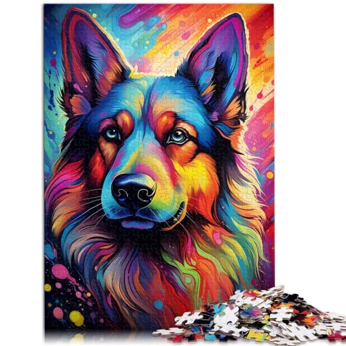 Puzzles für farbenfrohe, psychedelische deutsche Schäferhunde, 1000 Puzzles für Erwachsene, Holzpuzzles zum Stressabbau, schwierige Herausforderung, 1000 Teile (50 x 75 cm)