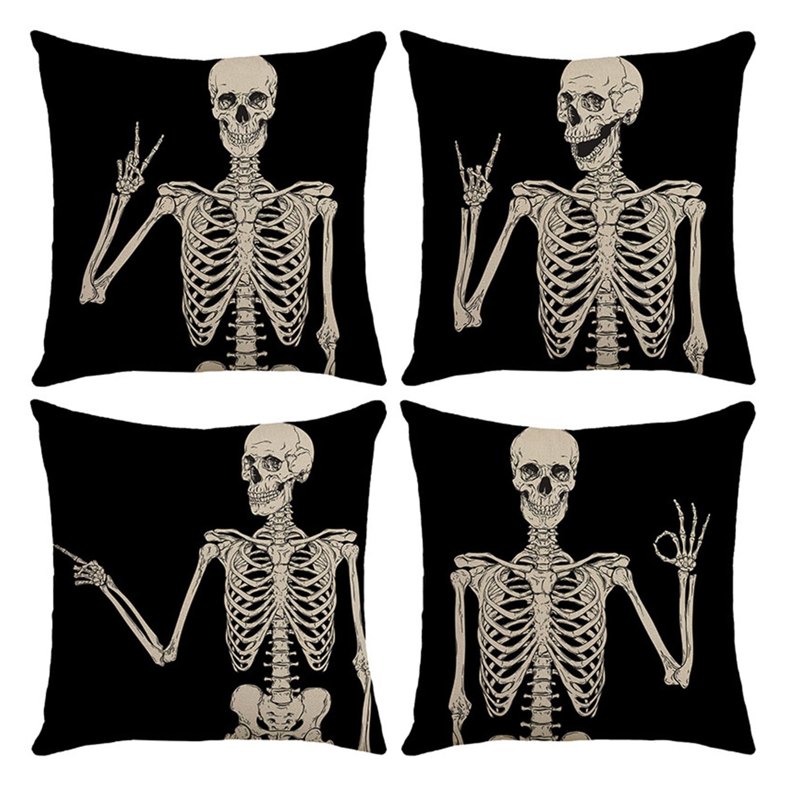 Osdhezcn Kissenbezug Polyesterfaser Skelett Posiert Halloween Kissenbezüge 45 X 45 cm Für Zuhause Sofa 4 Stück