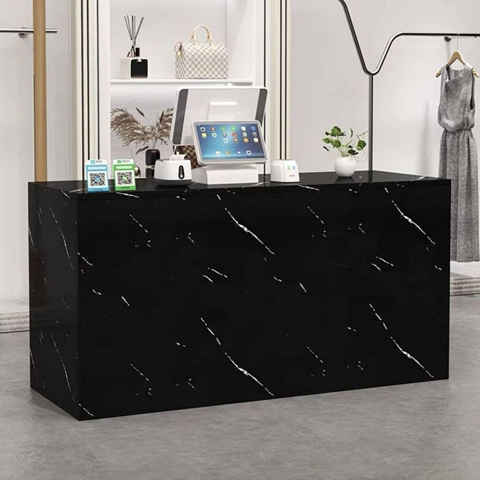 Empfangstheke Mit Schubladen, Empfangstheke Mit Schubladen Und Ablageflächen, Empfangstisch Mit Privaten Paneelen, Für Salon-Empfangsraum, Kassenbüro, Schwarz (120 L X 50 B X 90 H)cm(Black,110*50*90cm