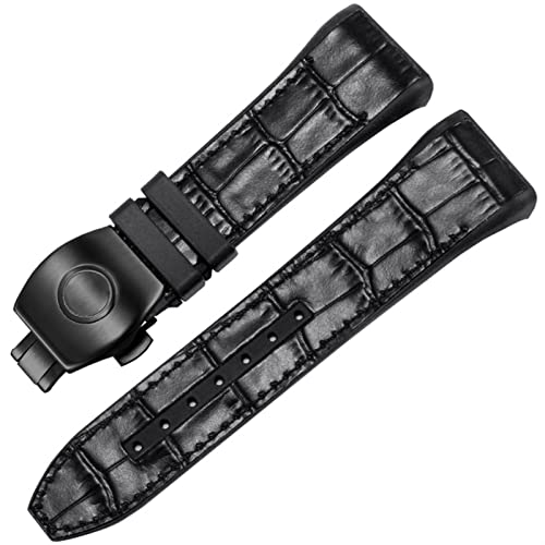 SCRUBY Für Franck Müller V45 Serie 28mm Nylon Echtes Leder Silicon Watchband Schwarz Blau Klappschnalle Uhrengurt(Black-black)