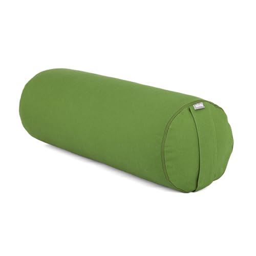 Bodhi | Yoga Bolster Rolle Ø 22 cm | Kissen für Yin Yoga | Yogarolle mit Dinkelfüllung | Bio Dinkel | Yogakissen für Restorative Yoga mit Trageschlaufe | Abnehmbarem Bezug | 100% Baumwolle, grün