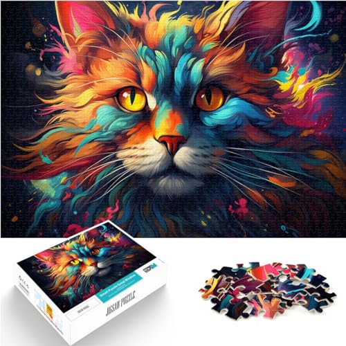 Puzzles für Fantasie, bunte Katzenkunst, 1000 Puzzleteile für Erwachsene, Holzpuzzle, Wanddekoration, einzigartige Geburtstags, 1000 Stück (50 x 75 cm)