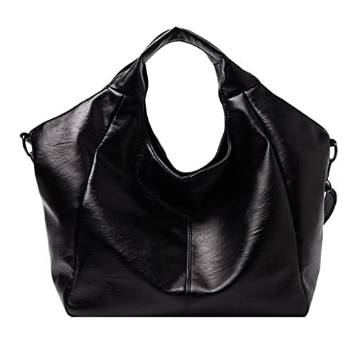 ohodhmnu Damen-Tragetasche, bequem, modisch, einzelne Schultertasche mit Reißverschluss, Netztasche, Hardware-Haken, Schwarz , D