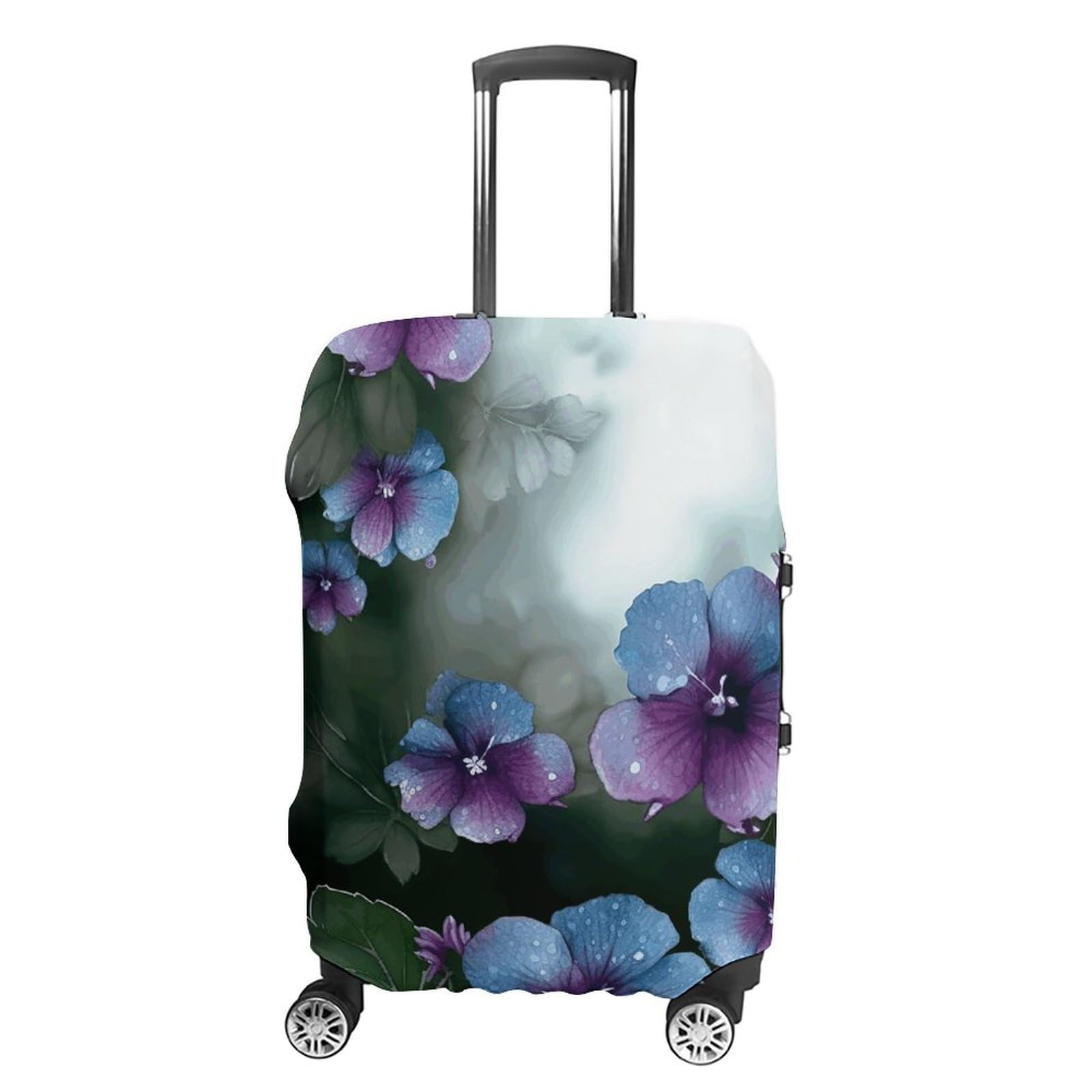 CSGJMYGS Reisegepäckabdeckung, elastisch, waschbar, modisch, kratzfest, für Koffer, passend für 45,7 - 81,3 cm (18 - 32 Zoll) Gepäck, Blaue, violette Blumen und grüne Blätter, L