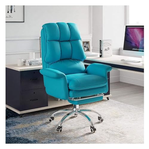 BFVAKBKYT Home Office Ergonomischer Schreibtischstuhl, Executive Commercial Drehstuhl, Verstellbarer Bürostuhl mit hoher Rückenlehne, moderner Drehstuhl aus Pu-Leder mit Fußstütze(Blue)