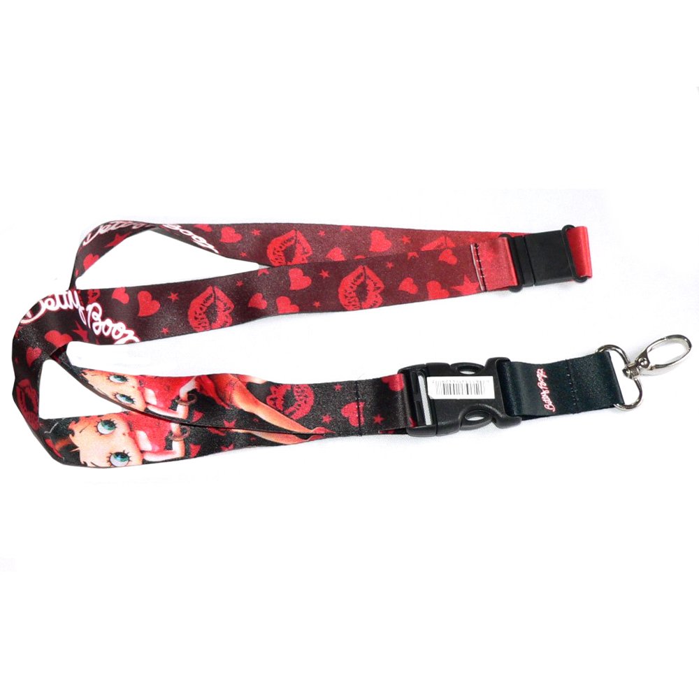 Plasticolor Betty Boop Lanyard ID Holder Keychain - Lizenziertes Produkt aus Polyurethan und Nylon - Ideal für Schlüssel, Ausweise, Abzeichen oder Tickets - Modern, Rot & Schwarz