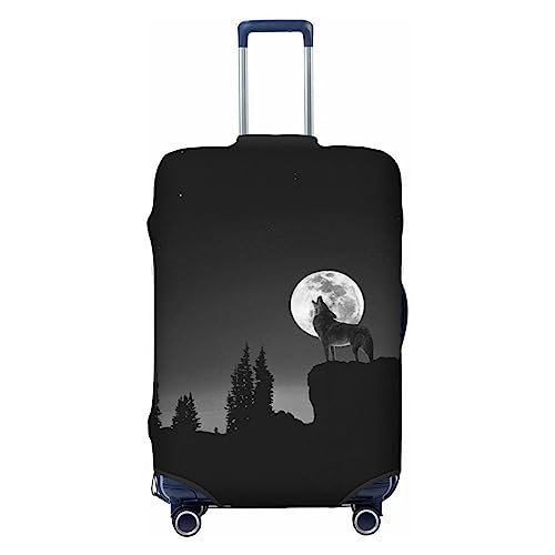 Miniks Wolf Night Moon Reisegepäckabdeckung, robuster Koffer-Schutz, passend für 45,7 - 81,3 cm große Gepäckstücke, klein, Schwarz, Small